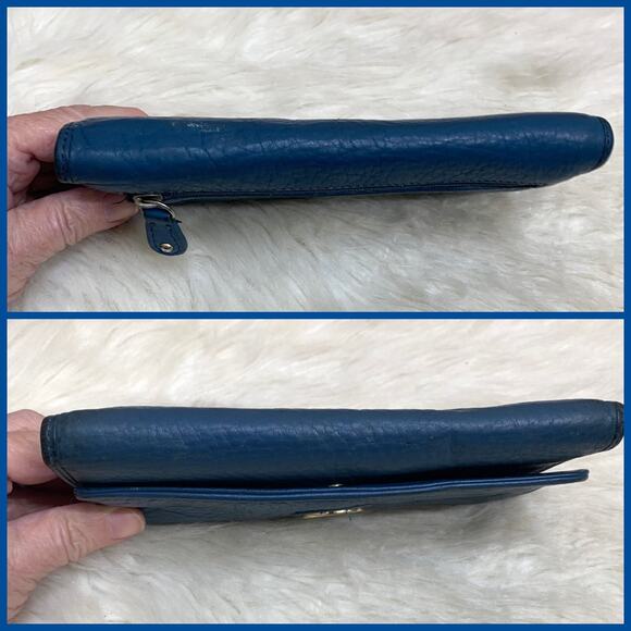 TOMMY HILFIGER Blue Pebbled Genuine Leather Flap Clutch Wallet - Picture 9 of 12